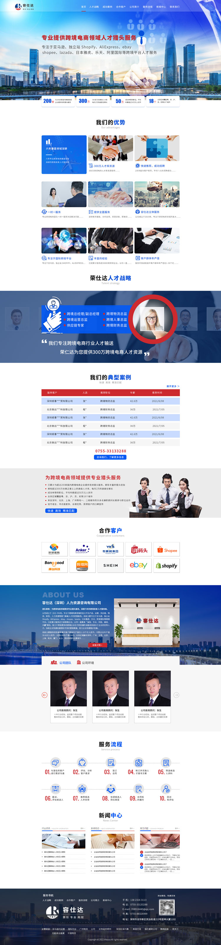 深圳网站建设案例之深圳跨境电商猎头公司容仕达